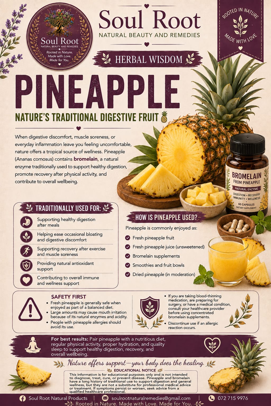 Pineapple & Bromelain herbal information sheet listing Pineapple, Bromelain