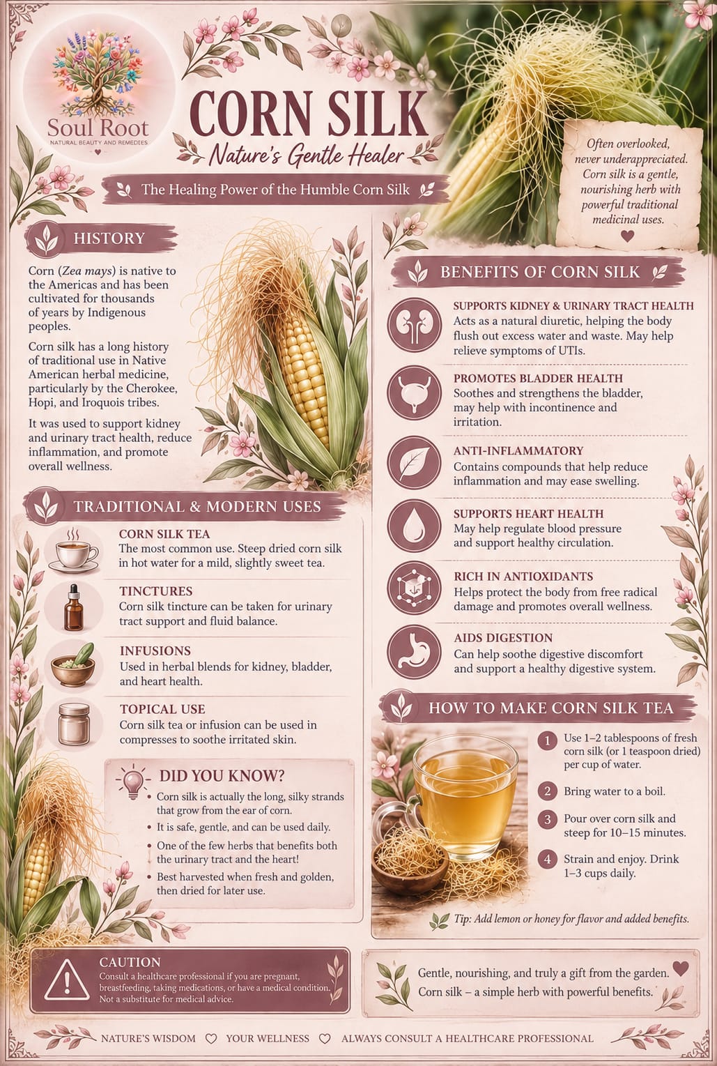 Corn Silk — Nature's Gentle Healer herbal information sheet listing Corn Silk