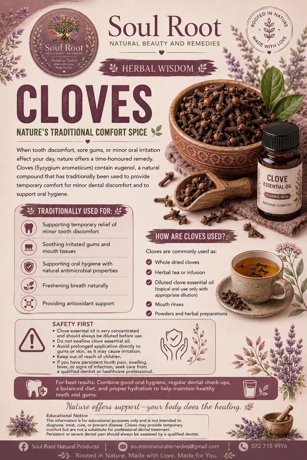 Cloves herbal information sheet listing Clove