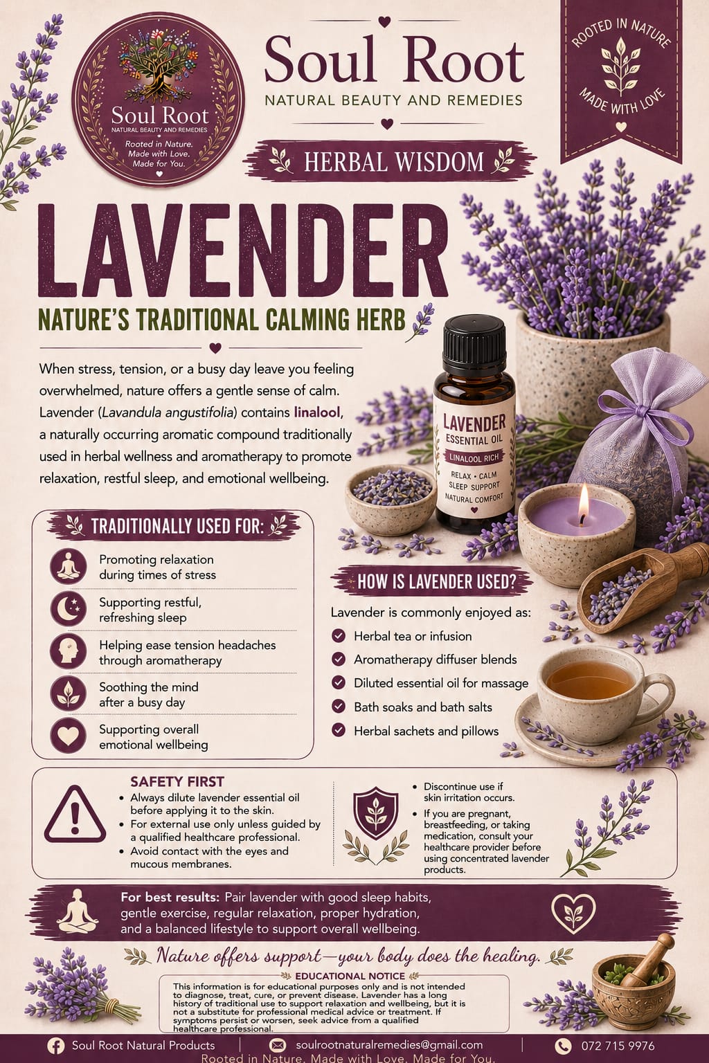 Lavender herbal information sheet listing Lavender Flower