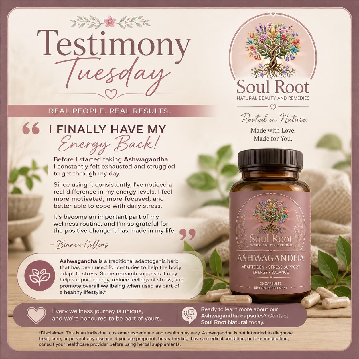 Bianca Collins testimony about Ashwagandha Capsules