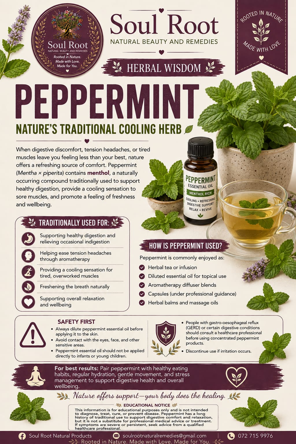 Peppermint herbal information sheet listing Peppermint Leaf