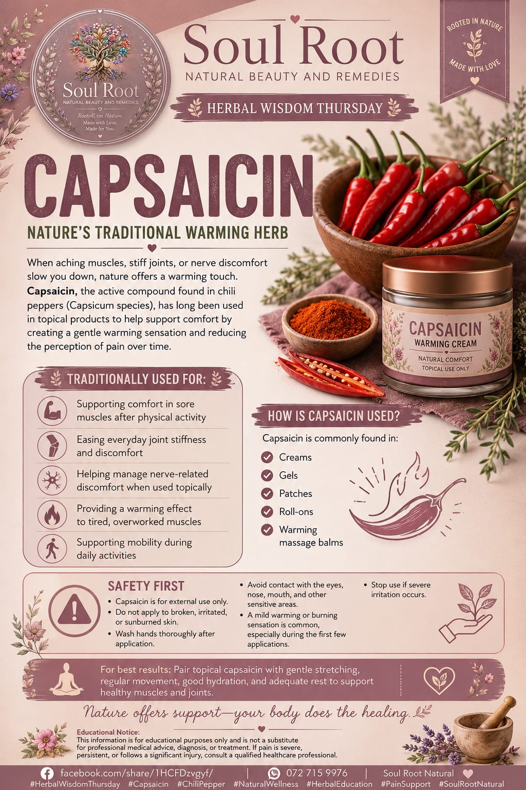 Capsaicin herbal information sheet listing Capsicum